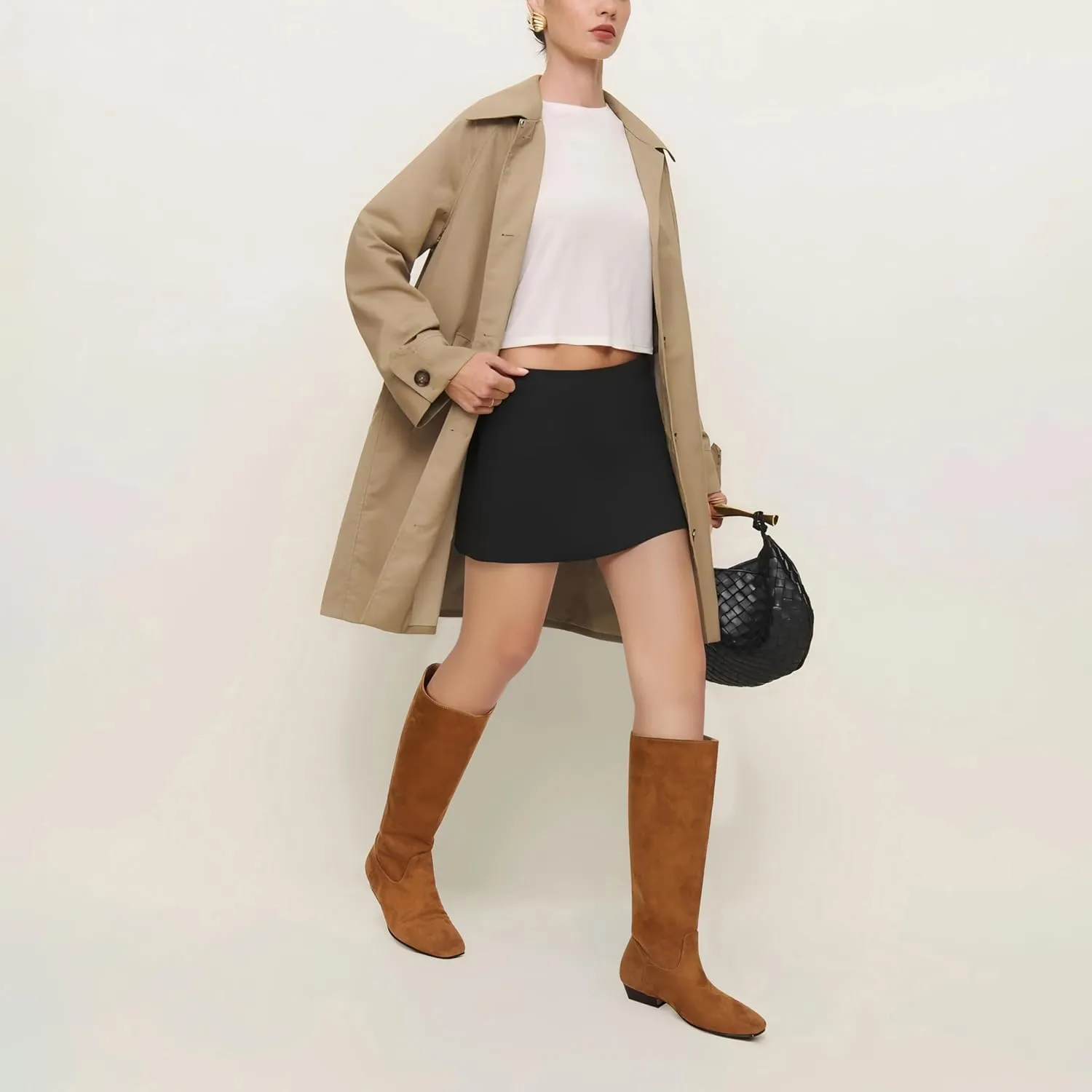 Knee High Boots for Women Square Toe Tall Boots Chunky Low Stacked Heels Long Boots Suede Pull on Wide Calf Comfy Dressy Fashion Casual