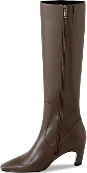 Knee High Boots Women Square Toe Tall Boots Chunky Block heels Long Boots Side Zipper Dress Fashion Boots