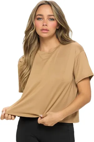KNIT RIOT Women’s Crop Top – Short Sleeve Soft Boxy Crewneck Casual Active Workout Yoga Running Cropped Tee T Shirts