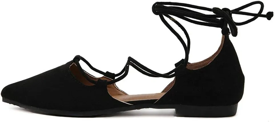 KOKOMOMO Womens Faux Suede Lace Up Ballet Flats Pointed Toe Ballerina Shoes