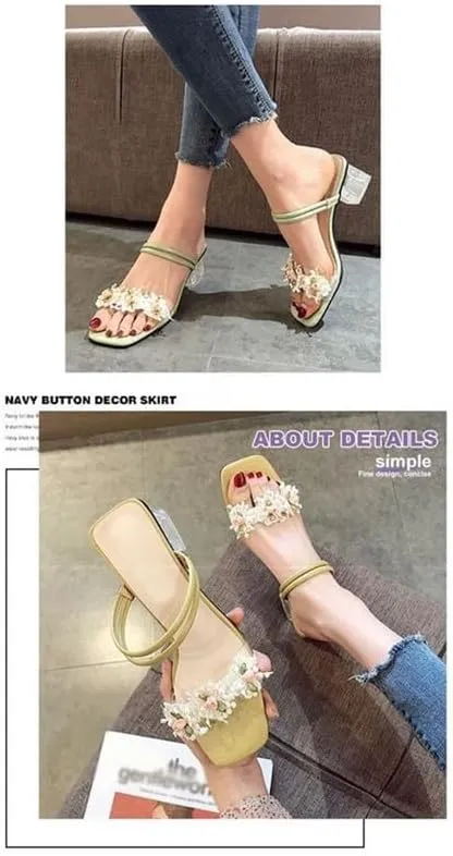 KOKOMOMO Womens Flower Open Toe Chunky Heel Mules Double Strap Sandals