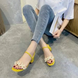 KOKOMOMO Womens Flower Open Toe Chunky Heel Mules Double Strap Sandals