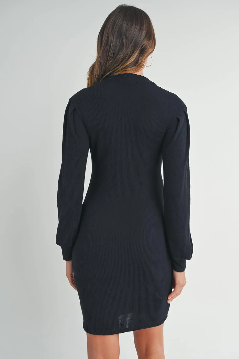 LaClef Womens Long Puff Sleeve Ribbed Knit Maternity Sweater Dress