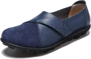 Ladies Leather Slip On Flat Loafers,Low Top Casual Walking Nurse Shoes,Outdoor Versatile Trendy Driving Shoes.