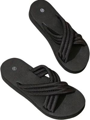 large size Comfortable flat sandals for women in summer, lightweight one-foot thick-soled slippers, and outdoor beach shoes