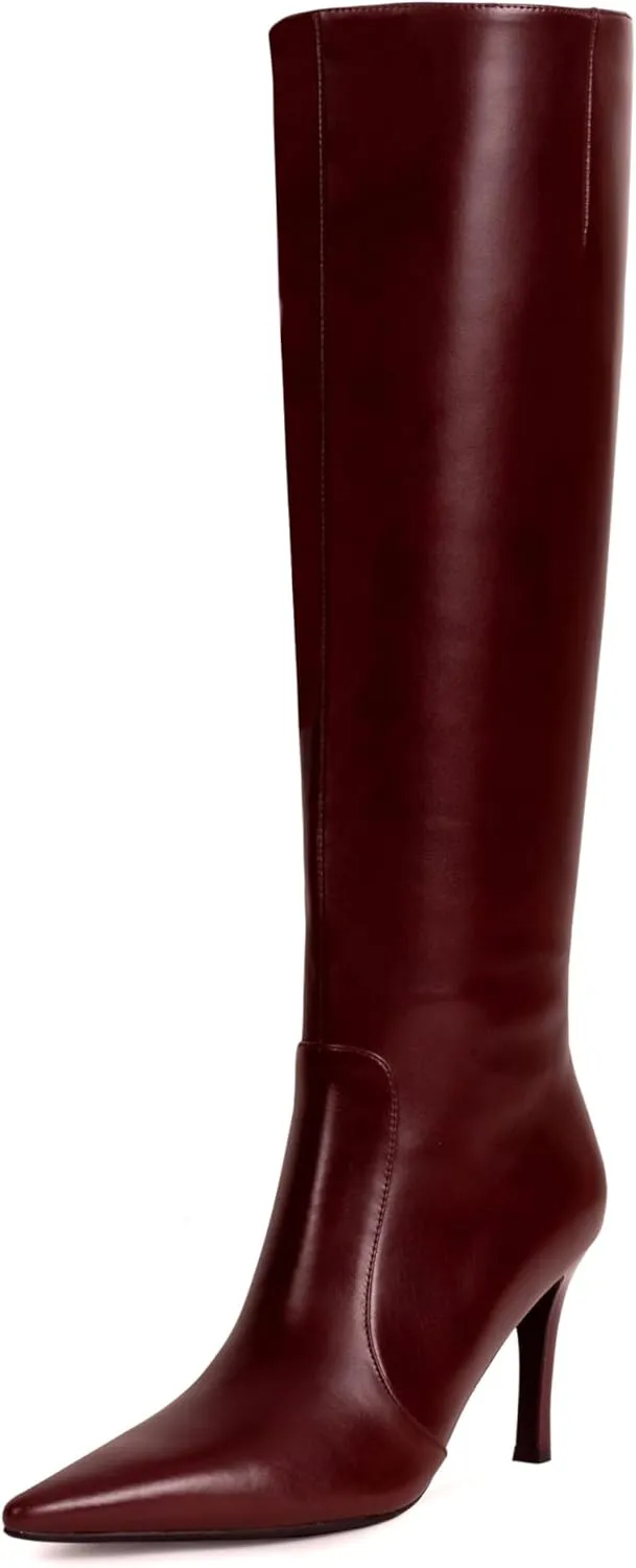Leopard Print Knee High Boots Women 3.3in Stiletto High Heel, Cheetah Print Tall Boots Dress Boots for Women with Side Zipper Pointed Toe, Animal Print Below the Knee Long Boots