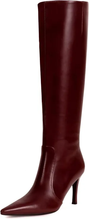 Leopard Print Knee High Boots Women 3.3in Stiletto High Heel, Cheetah Print Tall Boots Dress Boots for Women with Side Zipper Pointed Toe, Animal Print Below the Knee Long Boots