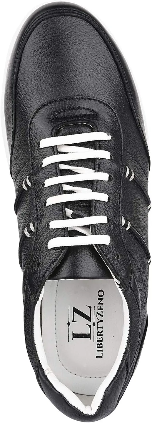 LIBERTYZENO Mens Genuine Leather Adults Cushioned Casual Lace Up Shoes for Prom Graduation