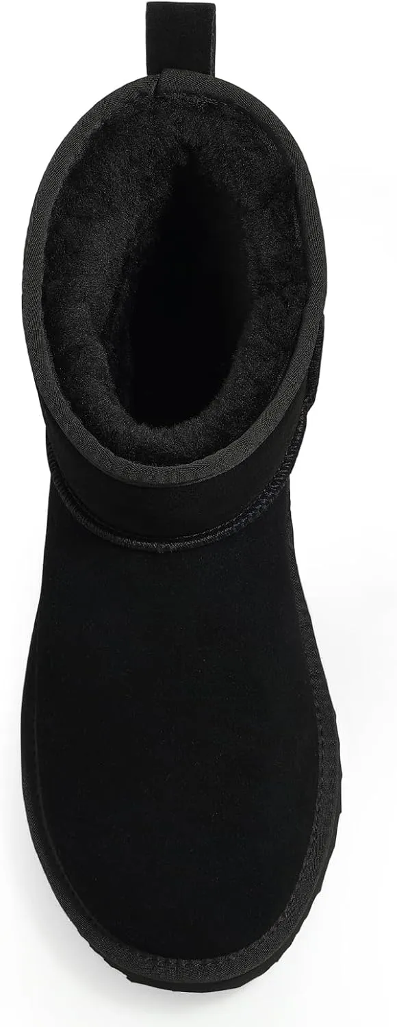 Litfun Suede Mini Boots for Women Winter Warm Fuzzy Boots Comfort Snow Boots with Fur Lined