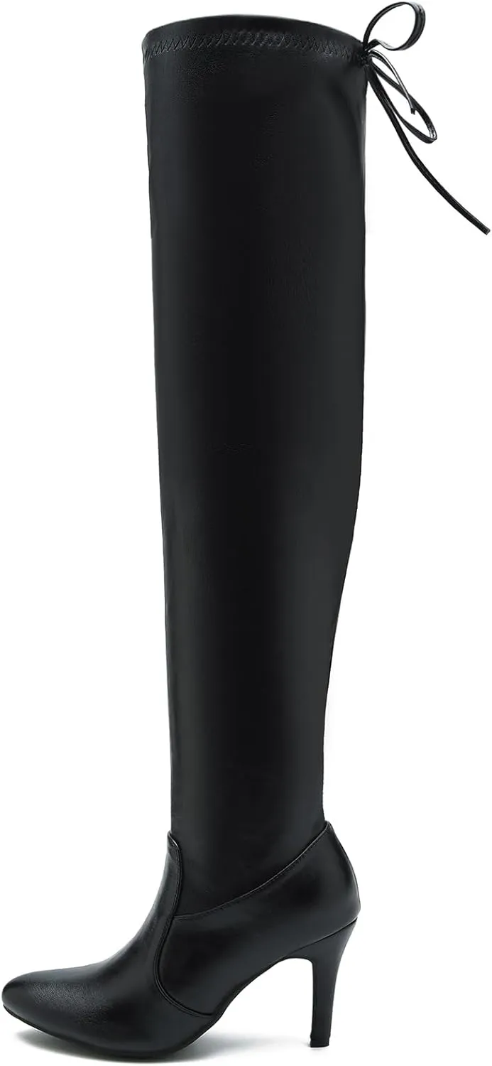 LIURUIJIA Women's Pointed Toe Over The Knee Thigh High Boots Stiletto High Heel Long Stretch Pull On Sexy Fall Boots
