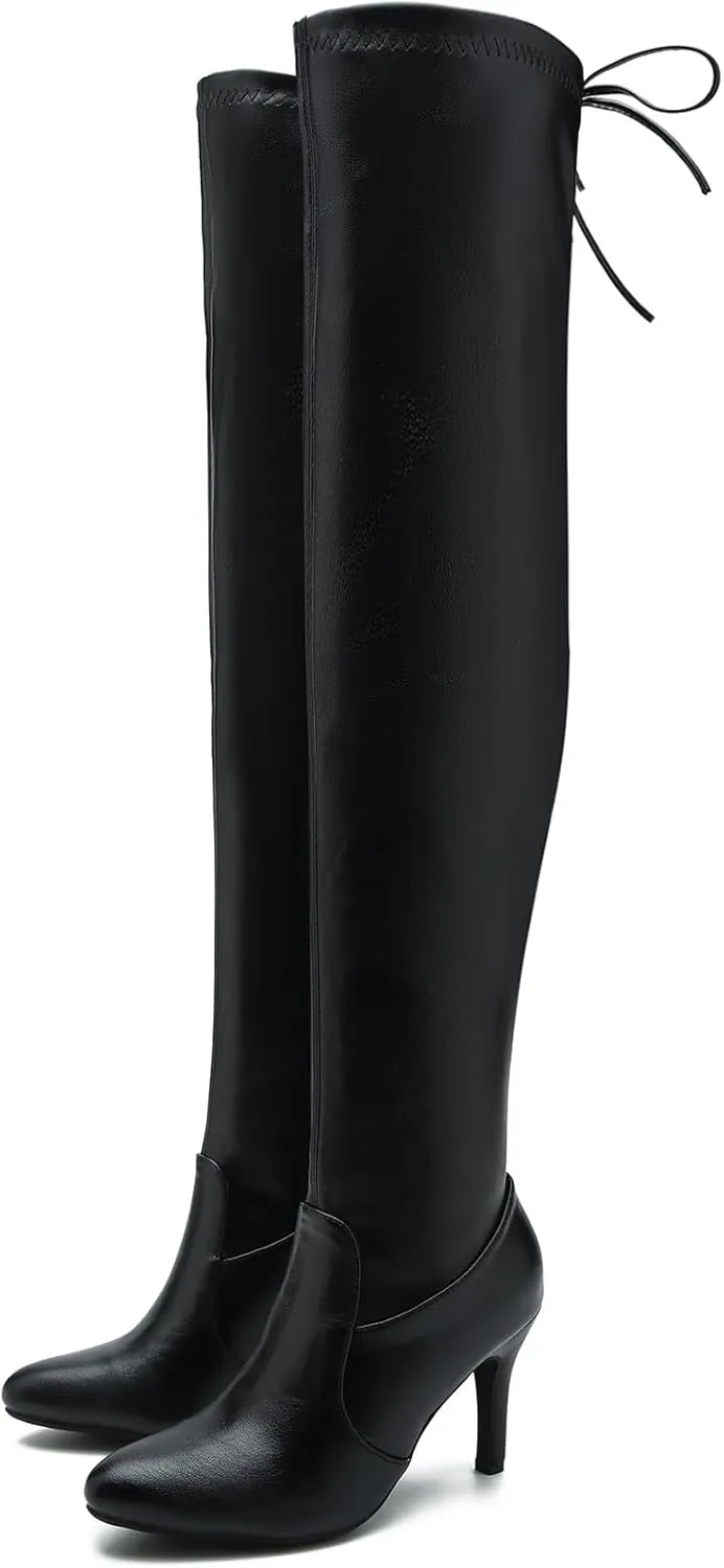 LIURUIJIA Women's Pointed Toe Over The Knee Thigh High Boots Stiletto High Heel Long Stretch Pull On Sexy Fall Boots