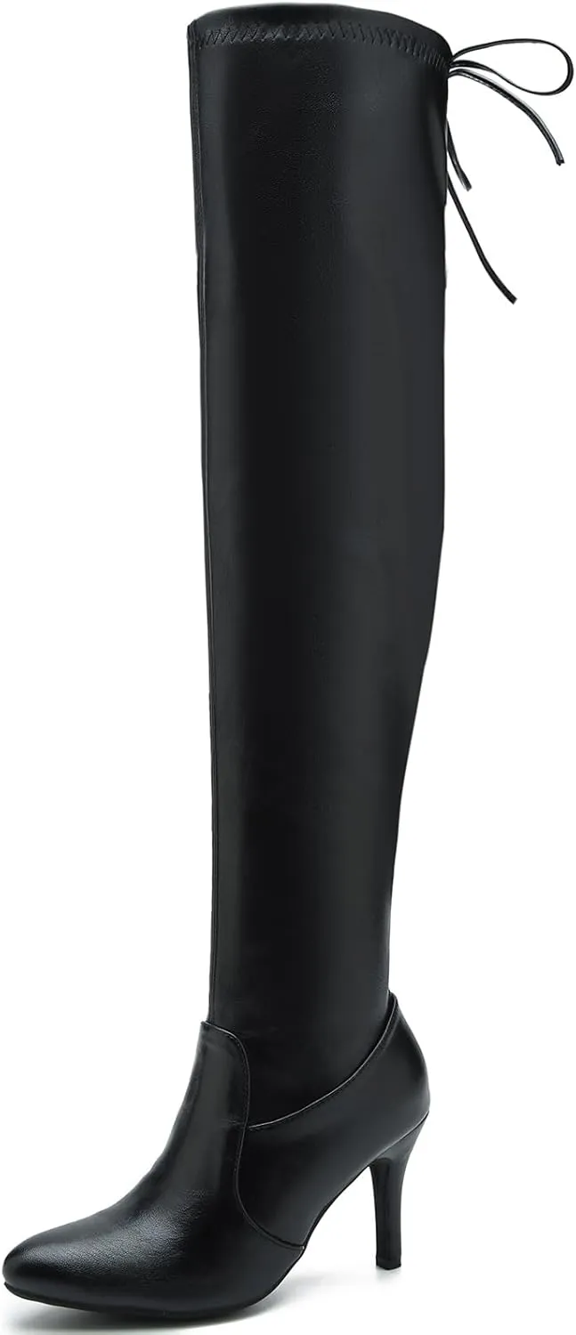 LIURUIJIA Women's Pointed Toe Over The Knee Thigh High Boots Stiletto High Heel Long Stretch Pull On Sexy Fall Boots