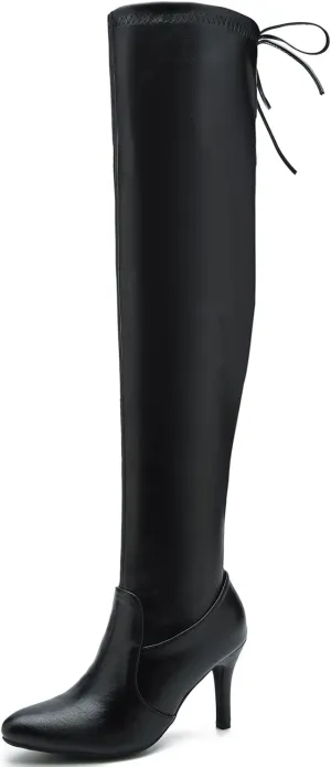 LIURUIJIA Women's Pointed Toe Over The Knee Thigh High Boots Stiletto High Heel Long Stretch Pull On Sexy Fall Boots