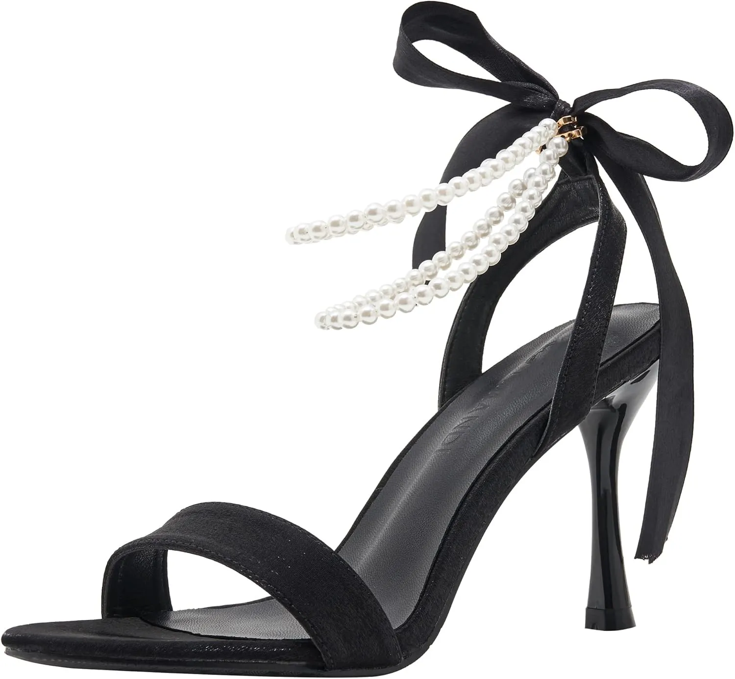 LizFoYa Women Single Straps Wedding Sandals Bows Tie Evening High Heels Pearls Bridal Party Princess Heels