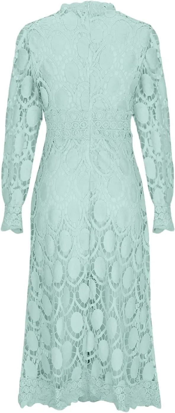 Long Dresses for Women Formal Party Long Sleeve Plain Lace Dress Causal Dressy Empire Waist Fall Dress Trendy Clothes