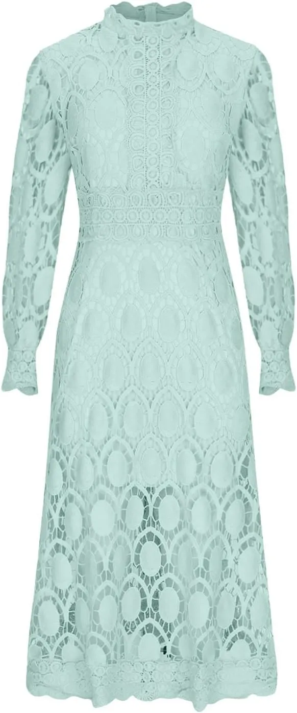Long Dresses for Women Formal Party Long Sleeve Plain Lace Dress Causal Dressy Empire Waist Fall Dress Trendy Clothes