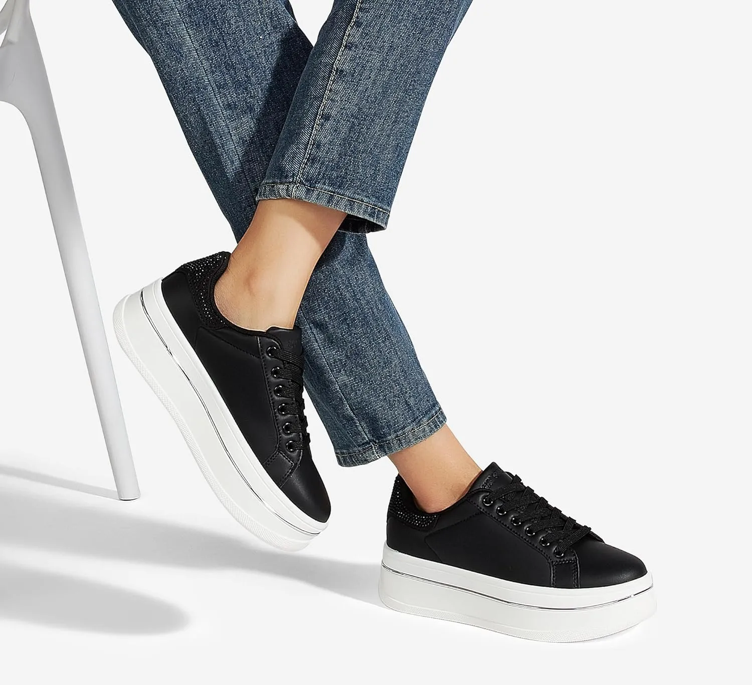 LUCKY STEP Women's Chunky Fashion Sneakers High Platform Rhinestone Butterfly Casual Faux Leather Durable Walking Tennis Shoes