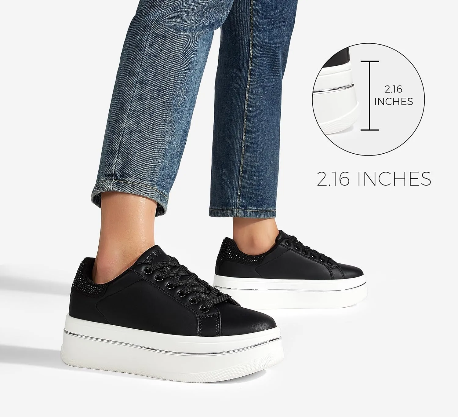 LUCKY STEP Women's Chunky Fashion Sneakers High Platform Rhinestone Butterfly Casual Faux Leather Durable Walking Tennis Shoes