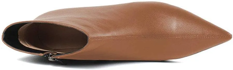 Lutalica W Women's Fashion Pointed Toe Matte Leather Zip Up Comfort Low Kitten Heel Dress Ankle Boots