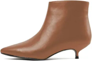 Lutalica W Women's Fashion Pointed Toe Matte Leather Zip Up Comfort Low Kitten Heel Dress Ankle Boots
