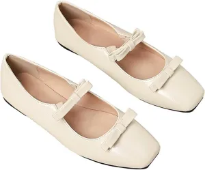 LUXINYU Women Mary Jane Elegant Dressy Square Toe Buckle Ankle Strap Microfiber Upper Solid Color Comfortable Low Heel Daily Walking Shoes Work Flats Prom Party Shoes