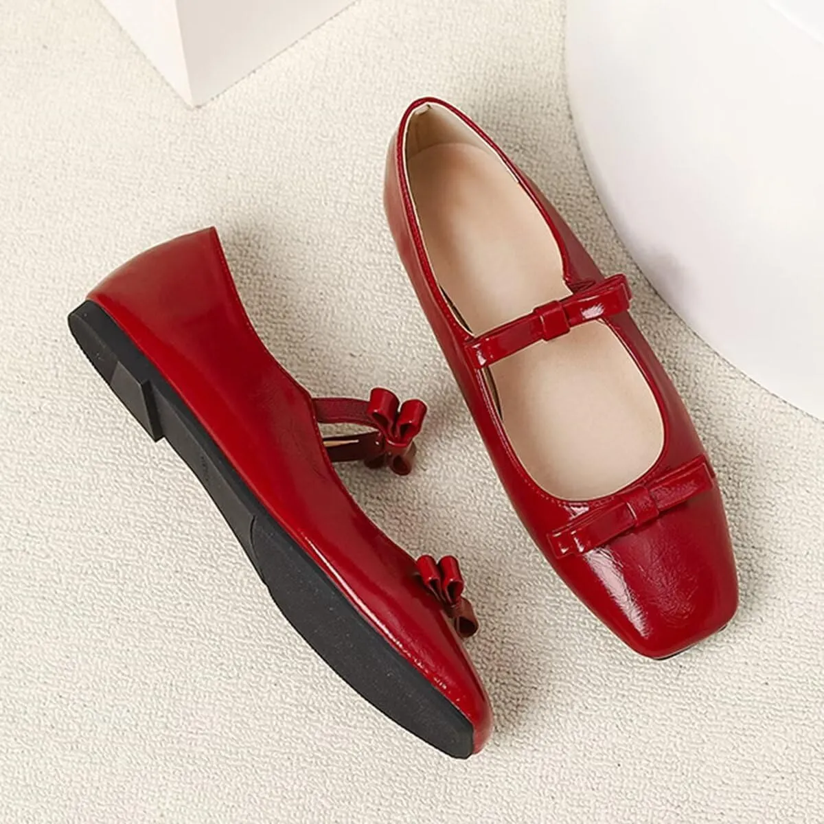 LUXINYU Women Mary Jane Elegant Dressy Square Toe Buckle Ankle Strap Microfiber Upper Solid Color Comfortable Low Heel Daily Walking Shoes Work Flats Prom Party Shoes