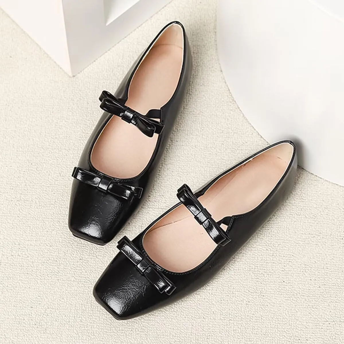 LUXINYU Women Mary Jane Elegant Dressy Square Toe Buckle Ankle Strap Microfiber Upper Solid Color Comfortable Low Heel Daily Walking Shoes Work Flats Prom Party Shoes