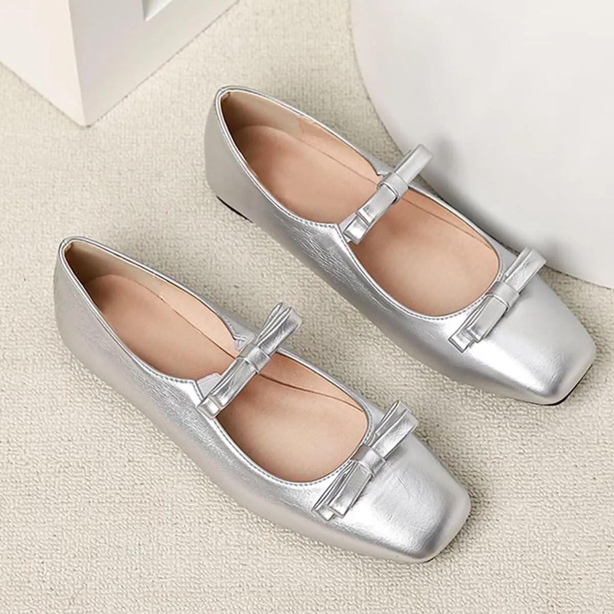 LUXINYU Women Mary Jane Elegant Dressy Square Toe Buckle Ankle Strap Microfiber Upper Solid Color Comfortable Low Heel Daily Walking Shoes Work Flats Prom Party Shoes