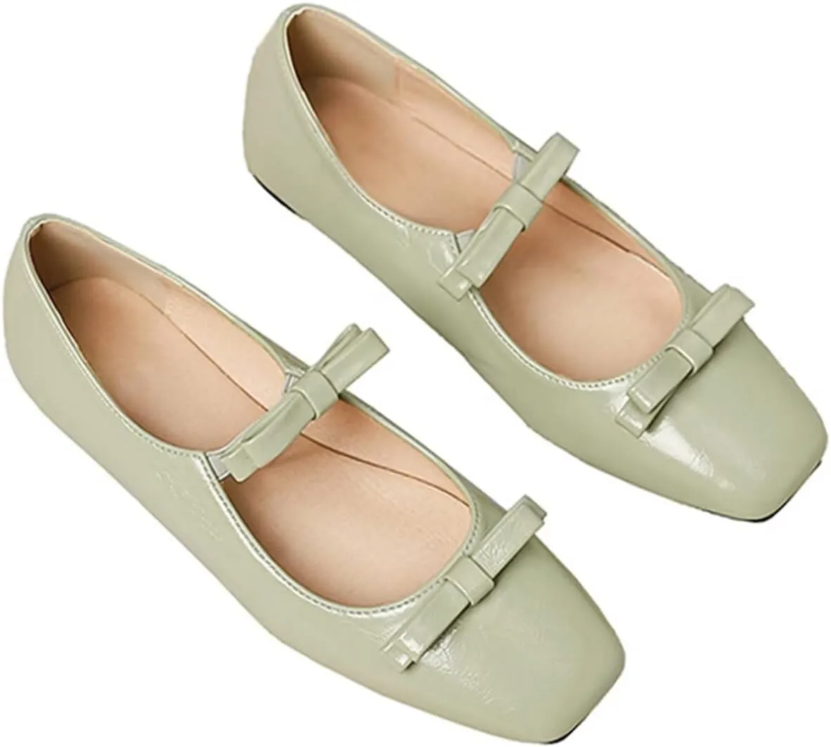 LUXINYU Women Mary Jane Elegant Dressy Square Toe Buckle Ankle Strap Microfiber Upper Solid Color Comfortable Low Heel Daily Walking Shoes Work Flats Prom Party Shoes
