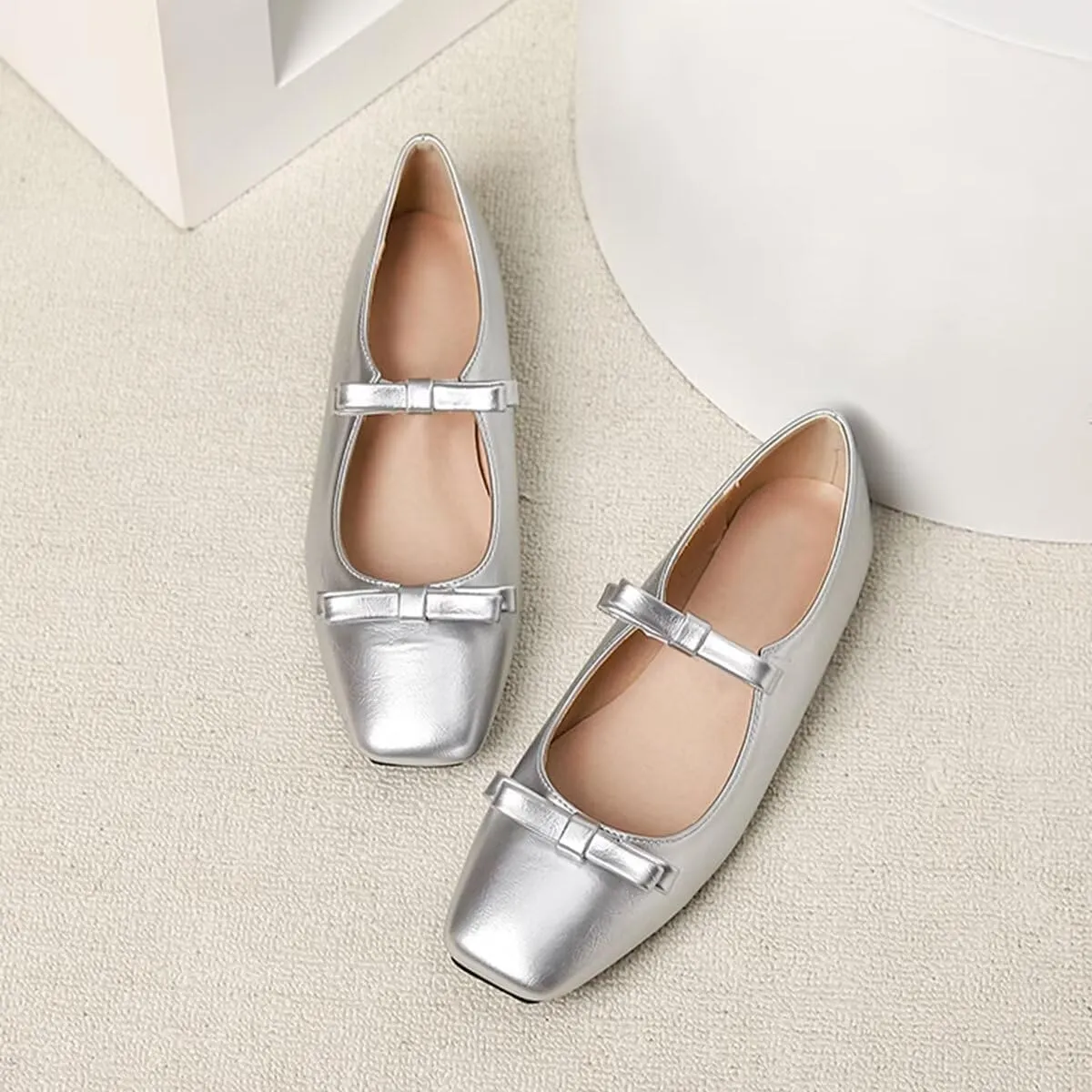 LUXINYU Women Mary Jane Elegant Dressy Square Toe Buckle Ankle Strap Microfiber Upper Solid Color Comfortable Low Heel Daily Walking Shoes Work Flats Prom Party Shoes