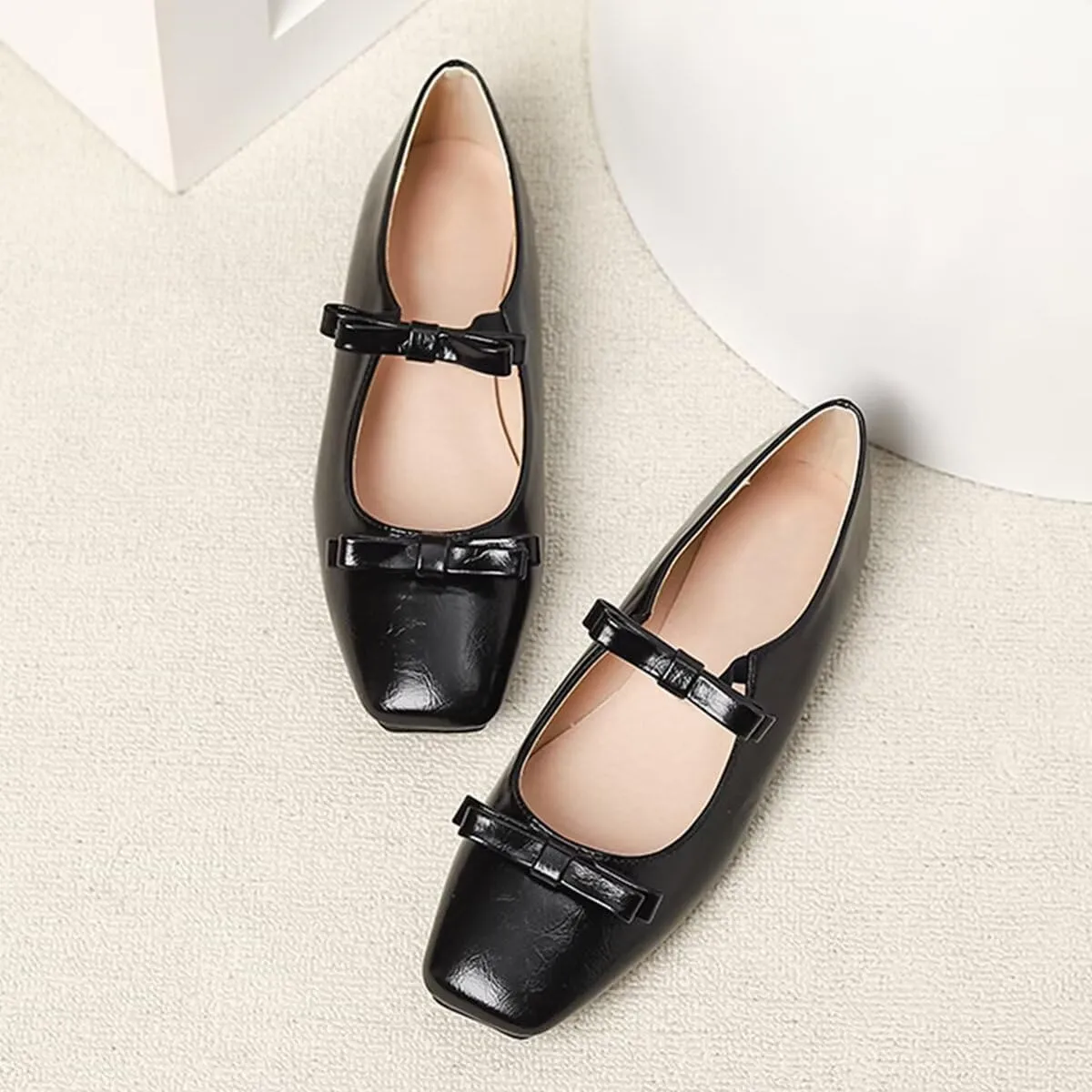 LUXINYU Women Mary Jane Elegant Dressy Square Toe Buckle Ankle Strap Microfiber Upper Solid Color Comfortable Low Heel Daily Walking Shoes Work Flats Prom Party Shoes