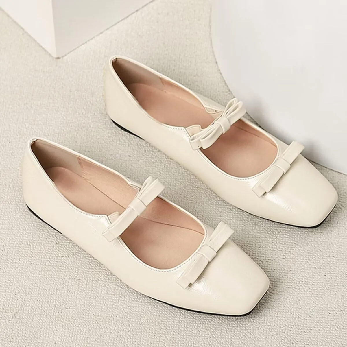 LUXINYU Women Mary Jane Elegant Dressy Square Toe Buckle Ankle Strap Microfiber Upper Solid Color Comfortable Low Heel Daily Walking Shoes Work Flats Prom Party Shoes