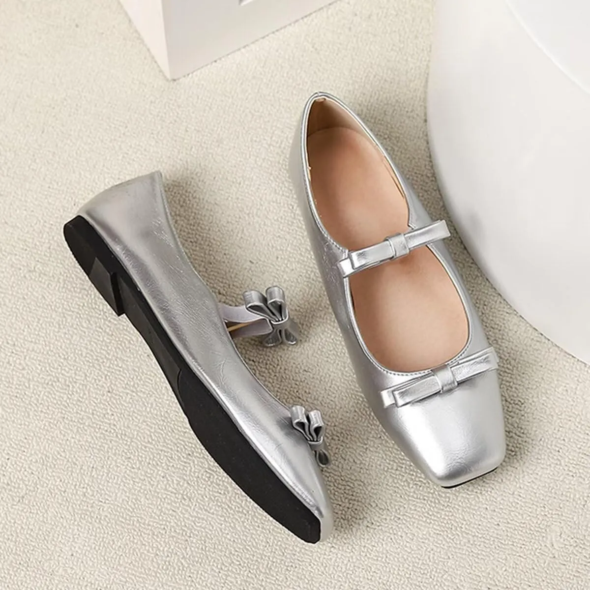 LUXINYU Women Mary Jane Elegant Dressy Square Toe Buckle Ankle Strap Microfiber Upper Solid Color Comfortable Low Heel Daily Walking Shoes Work Flats Prom Party Shoes