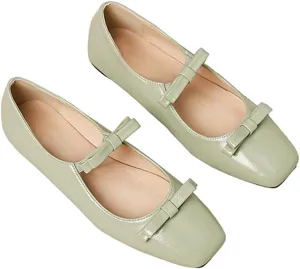 LUXINYU Women Mary Jane Elegant Dressy Square Toe Buckle Ankle Strap Microfiber Upper Solid Color Comfortable Low Heel Daily Walking Shoes Work Flats Prom Party Shoes