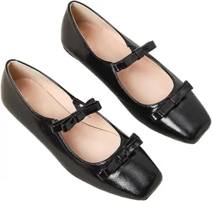 LUXINYU Women Mary Jane Elegant Dressy Square Toe Buckle Ankle Strap Microfiber Upper Solid Color Comfortable Low Heel Daily Walking Shoes Work Flats Prom Party Shoes