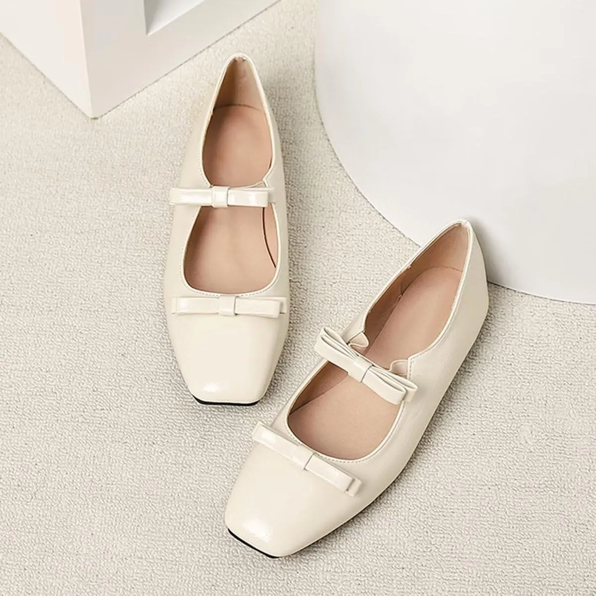 LUXINYU Women Mary Jane Elegant Dressy Square Toe Buckle Ankle Strap Microfiber Upper Solid Color Comfortable Low Heel Daily Walking Shoes Work Flats Prom Party Shoes