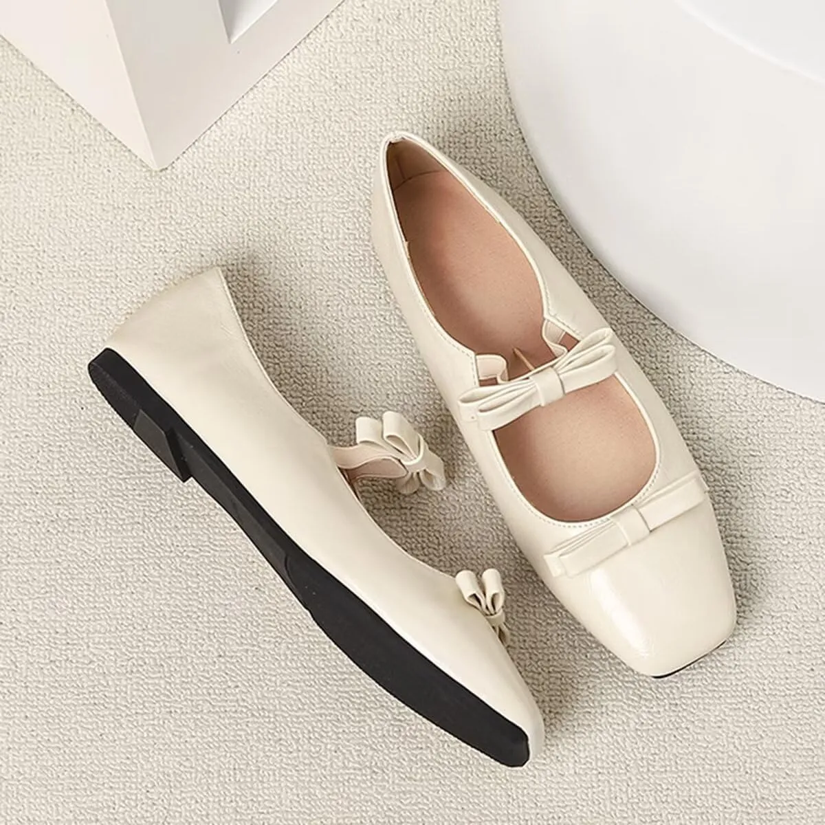 LUXINYU Women Mary Jane Elegant Dressy Square Toe Buckle Ankle Strap Microfiber Upper Solid Color Comfortable Low Heel Daily Walking Shoes Work Flats Prom Party Shoes