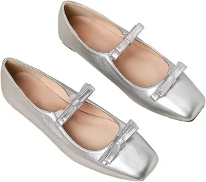 LUXINYU Women Mary Jane Elegant Dressy Square Toe Buckle Ankle Strap Microfiber Upper Solid Color Comfortable Low Heel Daily Walking Shoes Work Flats Prom Party Shoes