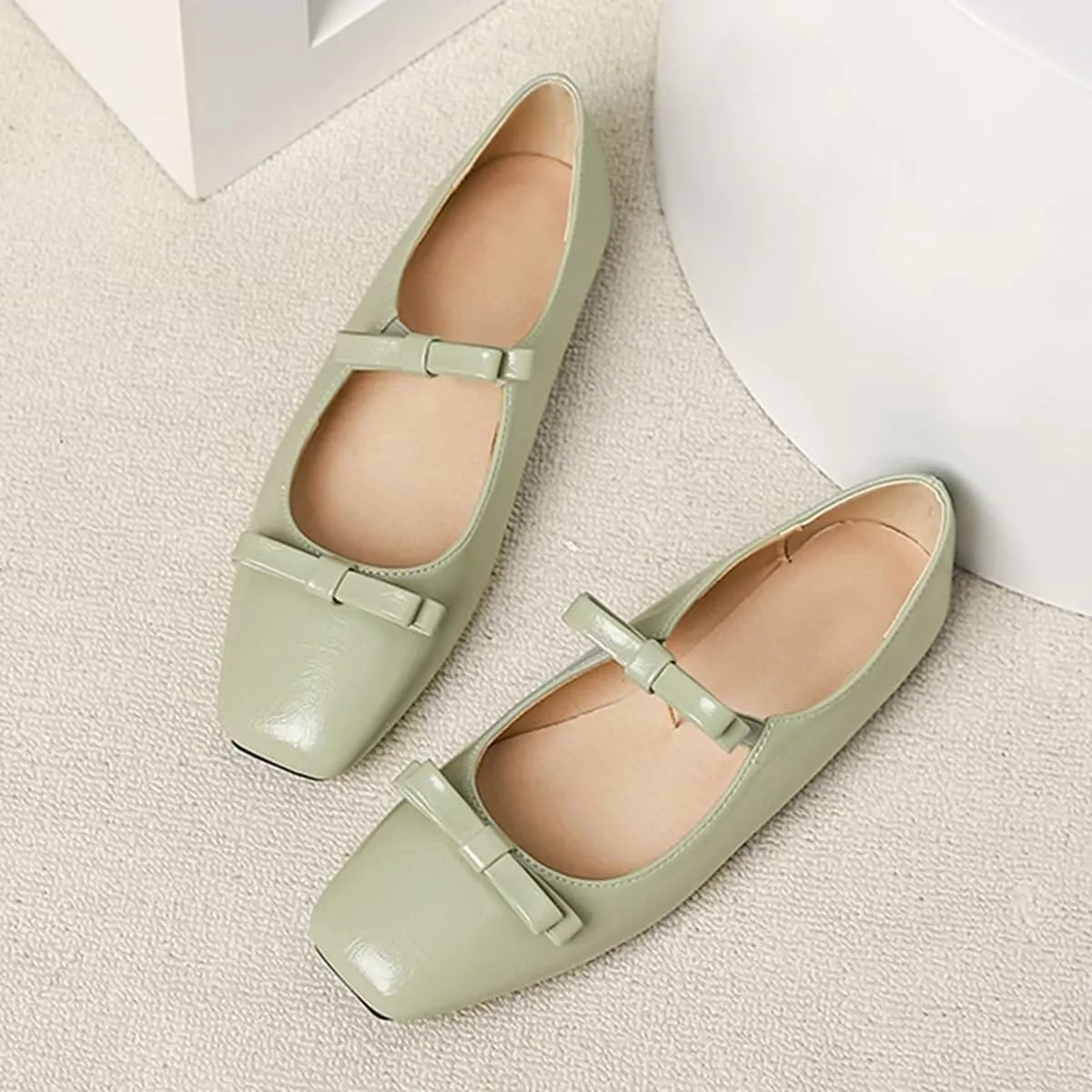 LUXINYU Women Mary Jane Elegant Dressy Square Toe Buckle Ankle Strap Microfiber Upper Solid Color Comfortable Low Heel Daily Walking Shoes Work Flats Prom Party Shoes