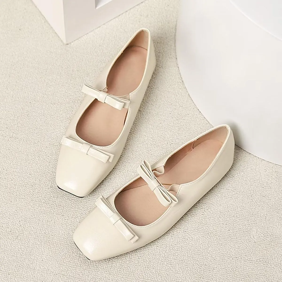 LUXINYU Women Mary Jane Elegant Dressy Square Toe Buckle Ankle Strap Microfiber Upper Solid Color Comfortable Low Heel Daily Walking Shoes Work Flats Prom Party Shoes