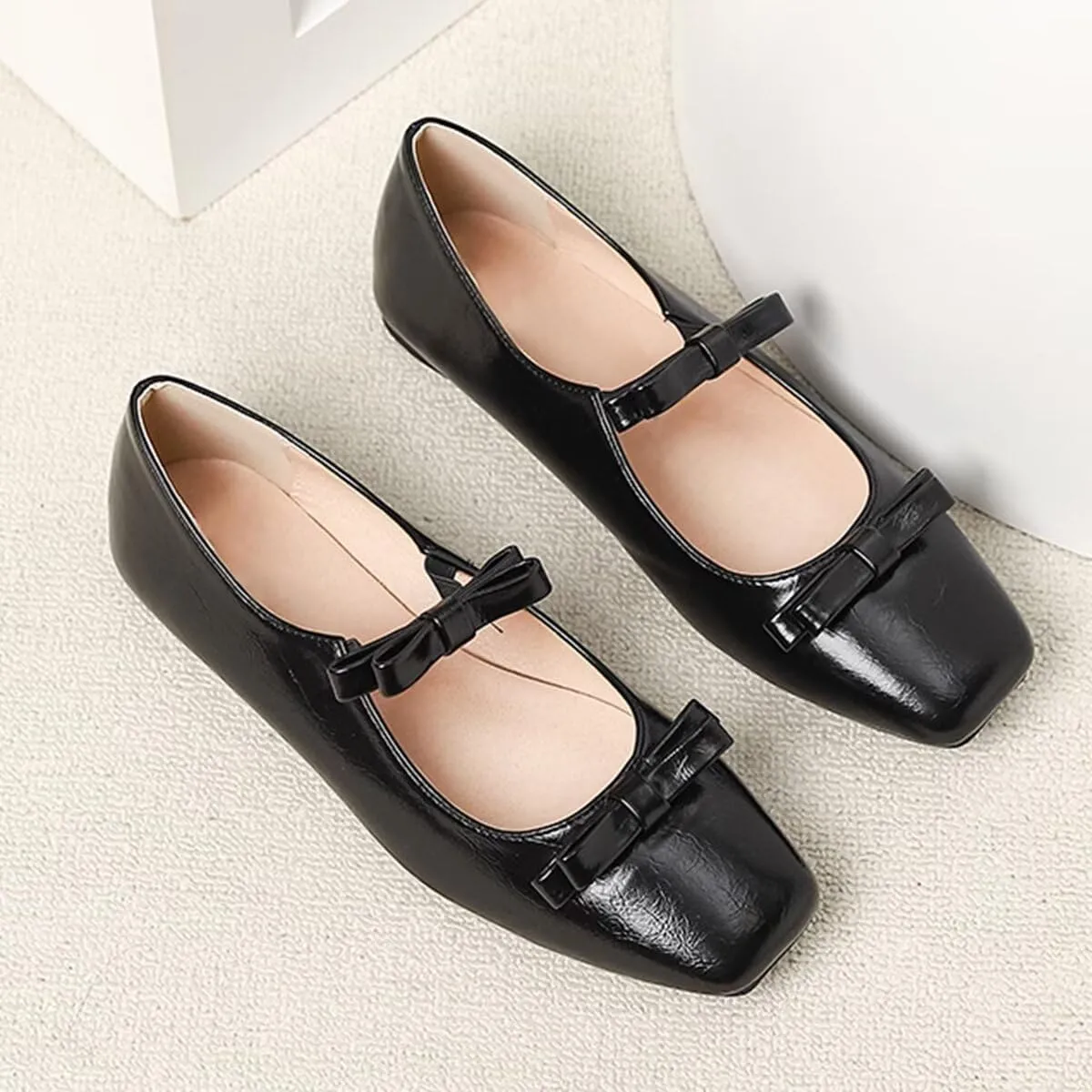 LUXINYU Women Mary Jane Elegant Dressy Square Toe Buckle Ankle Strap Microfiber Upper Solid Color Comfortable Low Heel Daily Walking Shoes Work Flats Prom Party Shoes