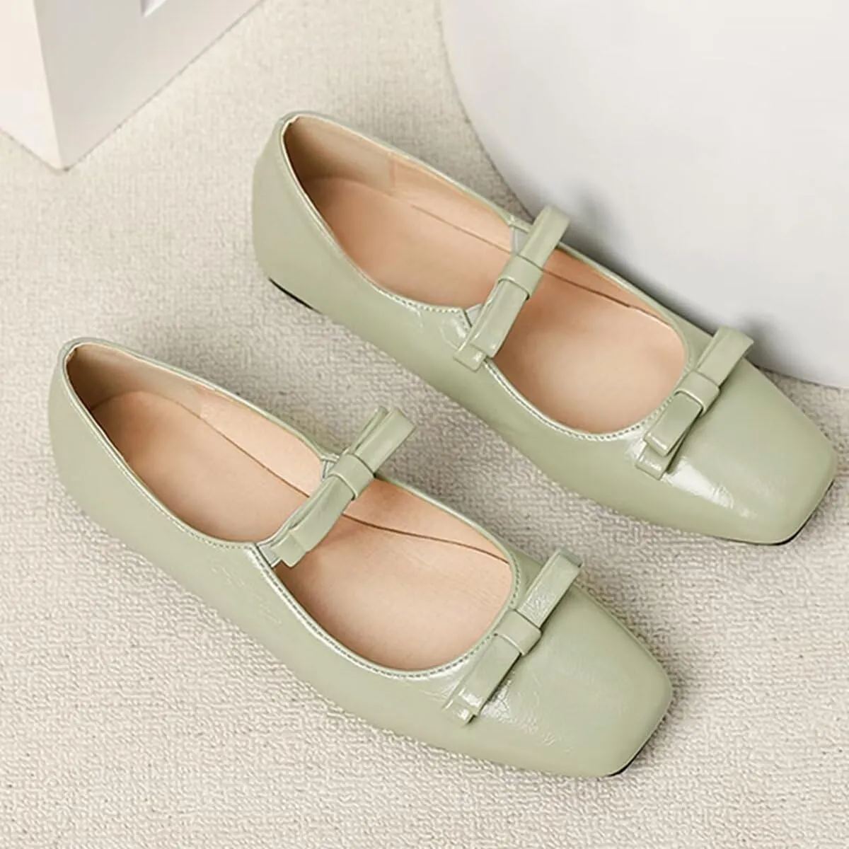 LUXINYU Women Mary Jane Elegant Dressy Square Toe Buckle Ankle Strap Microfiber Upper Solid Color Comfortable Low Heel Daily Walking Shoes Work Flats Prom Party Shoes