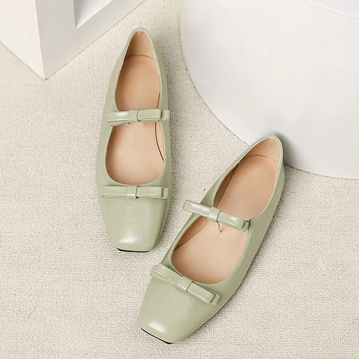 LUXINYU Women Mary Jane Elegant Dressy Square Toe Buckle Ankle Strap Microfiber Upper Solid Color Comfortable Low Heel Daily Walking Shoes Work Flats Prom Party Shoes