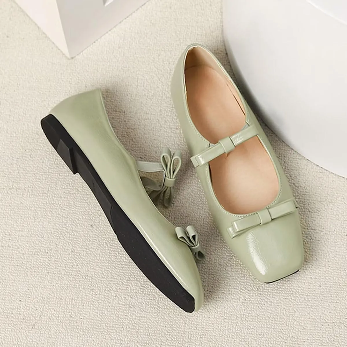 LUXINYU Women Mary Jane Elegant Dressy Square Toe Buckle Ankle Strap Microfiber Upper Solid Color Comfortable Low Heel Daily Walking Shoes Work Flats Prom Party Shoes