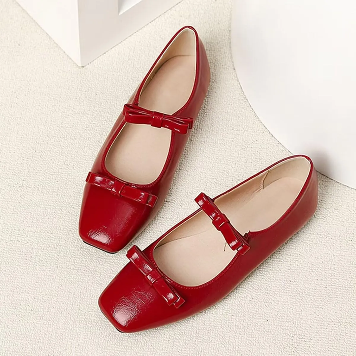 LUXINYU Women Mary Jane Elegant Dressy Square Toe Buckle Ankle Strap Microfiber Upper Solid Color Comfortable Low Heel Daily Walking Shoes Work Flats Prom Party Shoes
