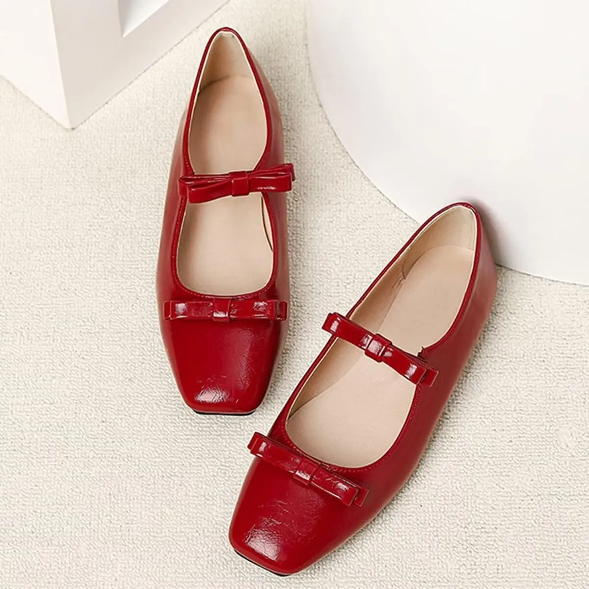 LUXINYU Women Mary Jane Elegant Dressy Square Toe Buckle Ankle Strap Microfiber Upper Solid Color Comfortable Low Heel Daily Walking Shoes Work Flats Prom Party Shoes