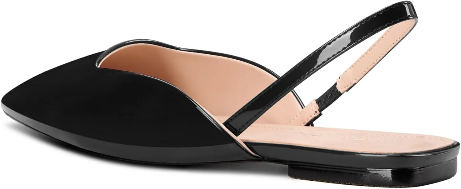 MAGIOPY Women's Pointed Toe Slingback Flats with Low Heel for Office and Casual Elegant Wear 0.4 Inches