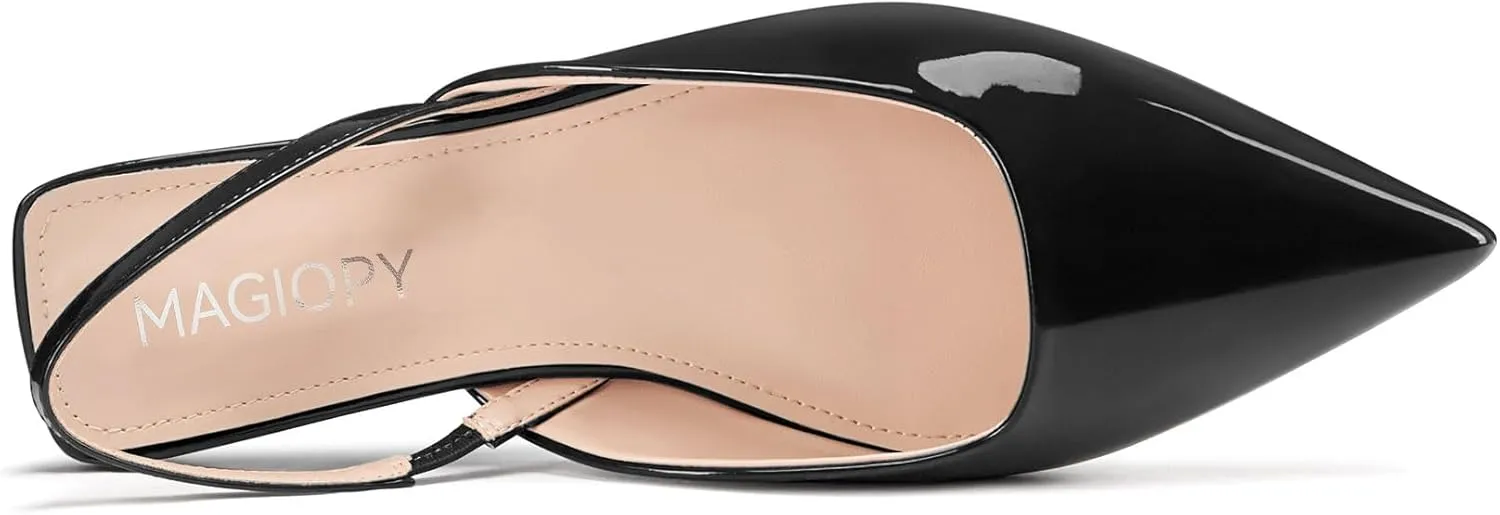 MAGIOPY Women's Pointed Toe Slingback Flats with Low Heel for Office and Casual Elegant Wear 0.4 Inches
