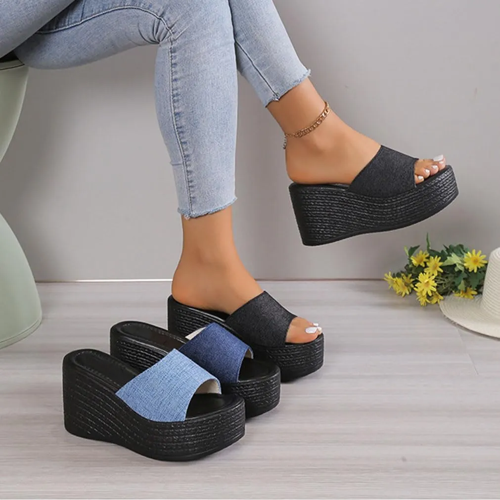 MEBAMY Slip On Wedge Platform Sandals For Women Clear Strap Slide Heeled Sandals Beach Summer Sandals