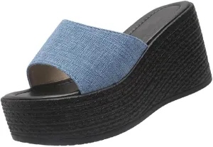 MEBAMY Slip On Wedge Platform Sandals For Women Clear Strap Slide Heeled Sandals Beach Summer Sandals